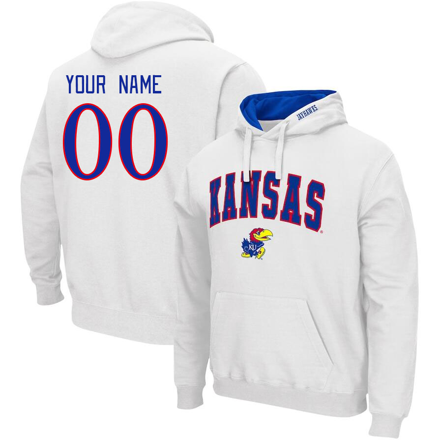 Custom Kansas Jayhawks Name And Number College Hoodie-White